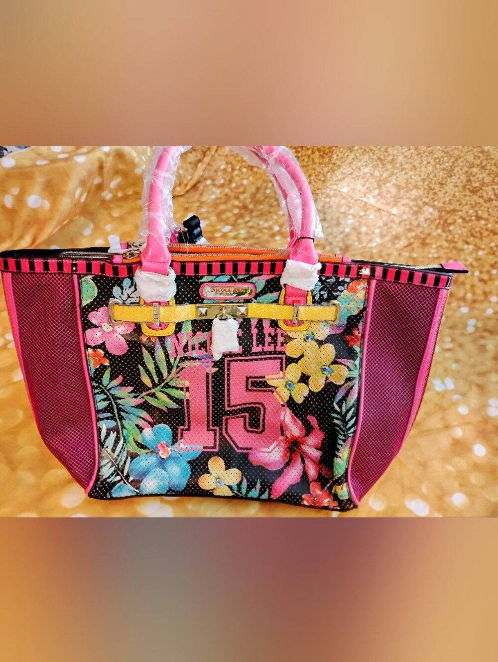 NEW! Nicole Lee Floral Pink Tote Bag with Number 15 Accents. 🩷💐💛💐💚💐🧡